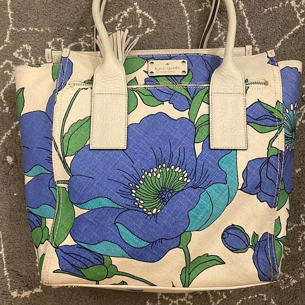 Kate Spade Blue Floral Canvas Style Large tote bag